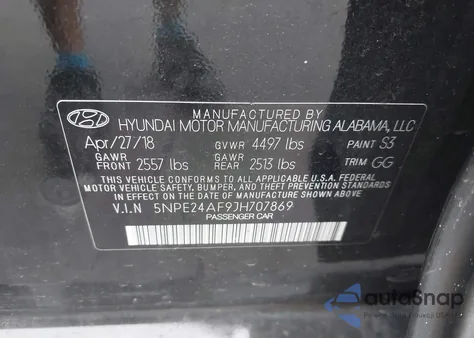 2018 Hyundai Sonata Se z USA, uszkodzony, nr VIN 5NPE24AF9JH707869